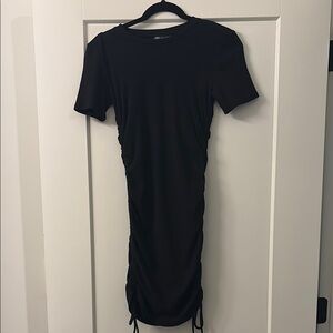 Zara Black Ribbed Ruched Mini Dress Sz Large